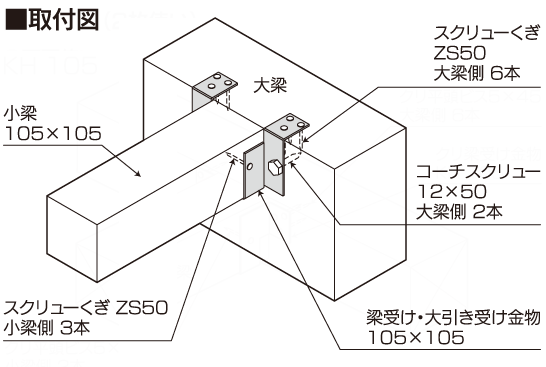 梁受け金物（梁・大引き・根太）】アゴ付梁受け・大引き受け金物